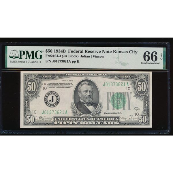 1934B $50 Kansas City FRN PMG 66EPQ