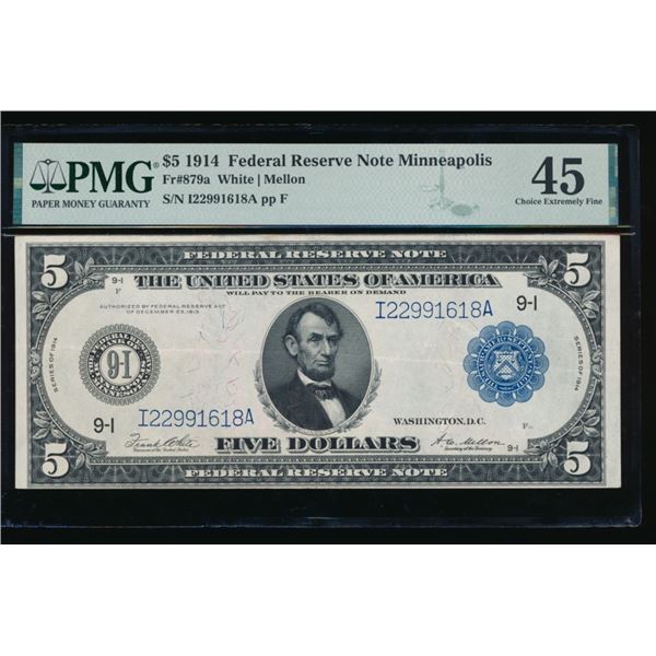 1914 $5 Minneapolis FRN PMG 45