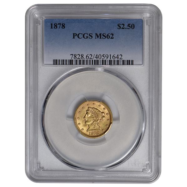 1878 $2.5 Liberty Quarter Eagle Gold Coin PCGS MS62