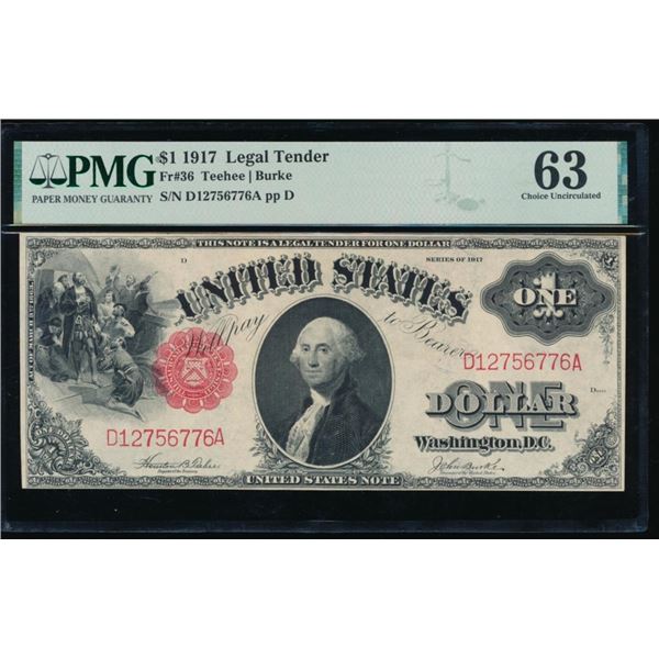 1917 $1 Legal Tender Note PMG 63