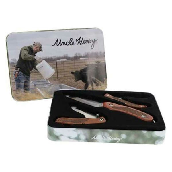 UNCLE HENRY KNIFE PAKKA WOOD 3PC SET W/GIFT TIN