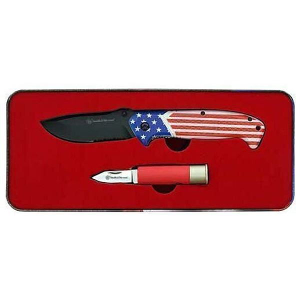 S&W KNIFE AMERICA'S HEROES & SHOTSHELL KNIFE W/TIN