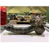 Image 2 : LARGE MOTTLED GREEN JADE STONE 'BLESSING OF FERTILITY' ORNAMENT