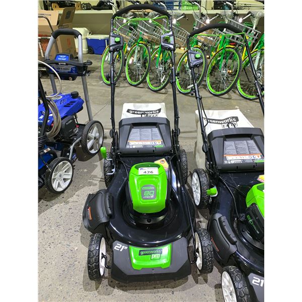 *TESTED WORKING* GREENWORKS PRO 21  80V LITHIUM ELECTRIC MOWER (NO BATTERY OR CHARGER)