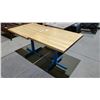 Image 2 : 2- WOODEN SQUARE TABLES WITH BLUE METAL BASES