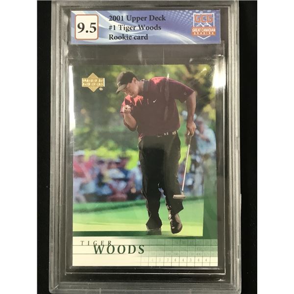 2001 UPPER DECK TIGER WOODS ROOKIE CARD (GCG 9.5)