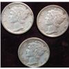 Image 1 : 26. (3) 1917 S Mercury Dimes. EF 40. Redbook Value $36.00
