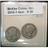 Image 1 : 39. (2) 1931 D Mercury Dimes. VG. Redbook $16.00.