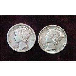 231. 1917 S EF & 26 S F Mercury Dimes. Redbook $38.00