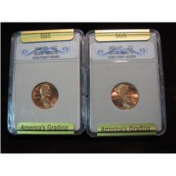 259. 1987 D & 2001 P Cents Slabbed SGS MS 70.