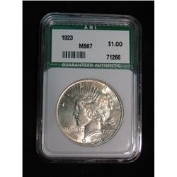 260. 1923 P Peace Dollar ANI Slabbed MS 67. 