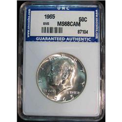 265. 1965 P Kennedy Silver Half Dollar Unccoins slabbed MS68CAM