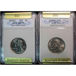 266. 2003 D Maine & Alabama Quarters SGS slabbed MS 70.