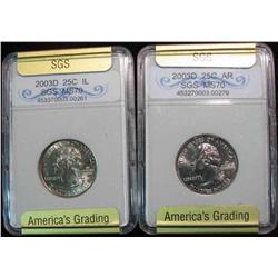 267. 2003 D Illinois & Arkansas Quarters SGS slabbed MS 70.