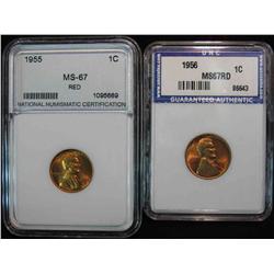 269. 1955P & 56P Cents slabbed MS 67 Red. Est. Value $40.00