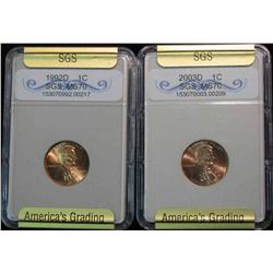 271. 1992D & 2003D Cents SGS Slabbed MS 70. Est. Value $50.00.