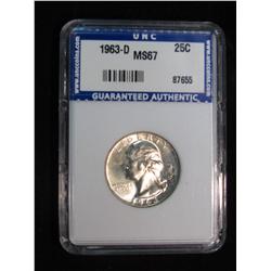 278. 1963 D Washington Quarter Unccoins slabbed MS 67.