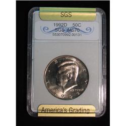 280. 1992 D Kennedy Half Dollar SGS slabbed MS 70.