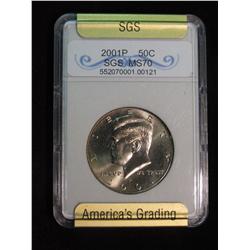 281. 2001 P Kennedy Half Dollar SGS slabbed MS 70.