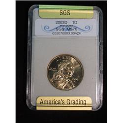 283. 2003 D Sacagawea Dollar SGS slabbed MS 70.