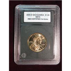 293. 2000 D Sacagawea Dollar INB slabbed MS 70.