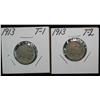 Image 1 : 561. 1913 P Type One & Two Buffalo Nickels. Restored dates.