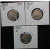 Image 1 : 562. 1913D T.1, 14S, & 15D Buffalo Nickels. Restored dates. 