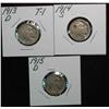 Image 1 : 566. 1913D T.1, 14S, & 15D Buffalo Nickels. Restored dates. 