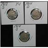 Image 1 : 567. 1913S T.1, 14D, & S Buffalo Nickels. Restored dates.   