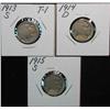 Image 1 : 568. 1913S T.1, 14D, & 15S Buffalo Nickels. Restored dates.   