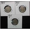 Image 1 : 570. 1915P, D, & S Buffalo Nickels. Restored dates. G-4 Redbook is $63.00