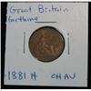 Image 1 : 848. 1881H British Farthing. Choice AU.