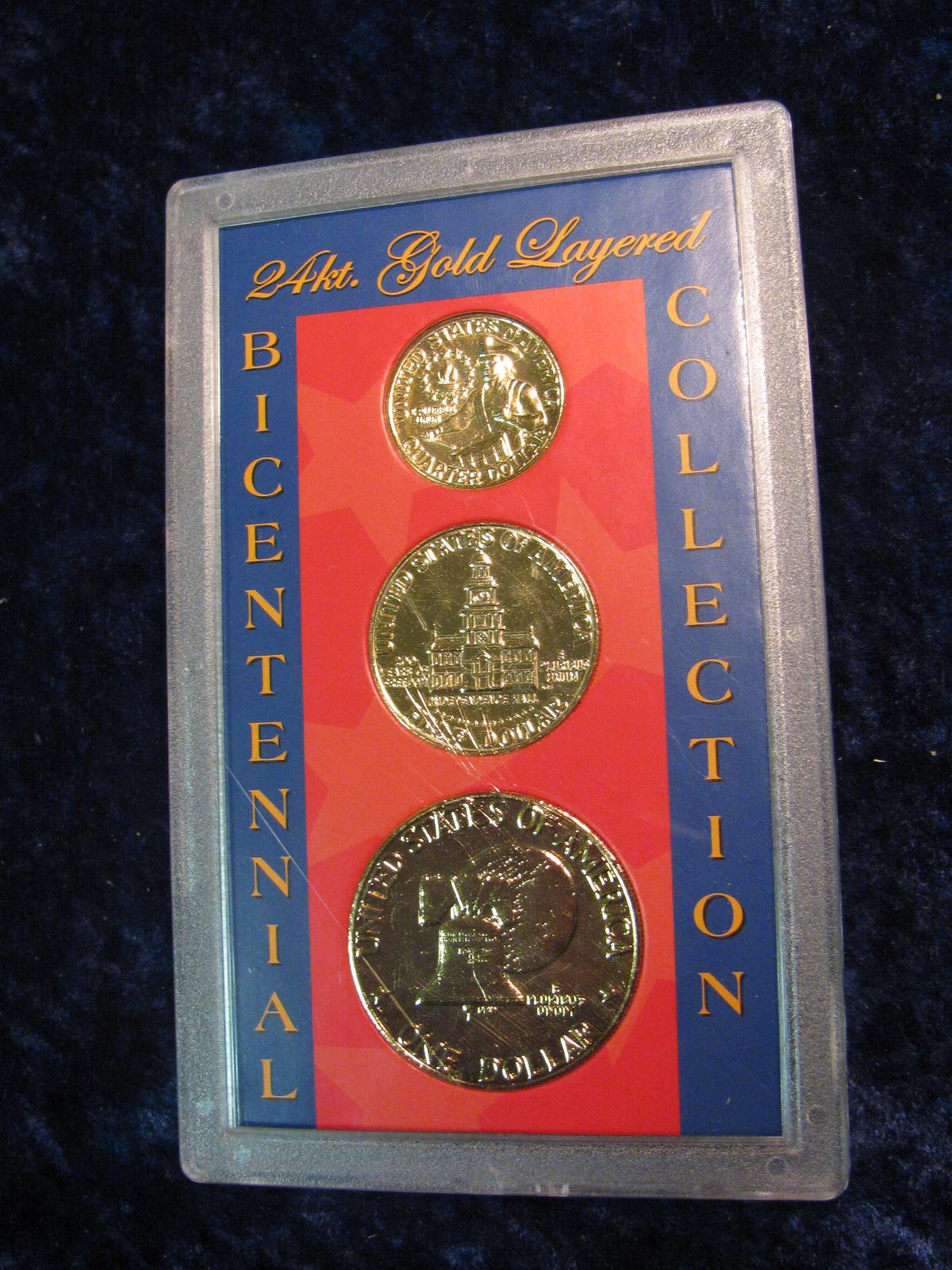1147. 24K Gold Bicentennial Collection. Quarter, Half & Dollar.