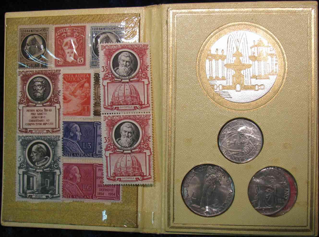 1250. Vatican Souvenir Set Containing 1942 50Centesimi, 1942 1Lira