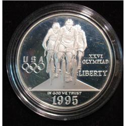 1511. 1995 P XXVI Olympiad, Cycling Silver Dollar. Proof.