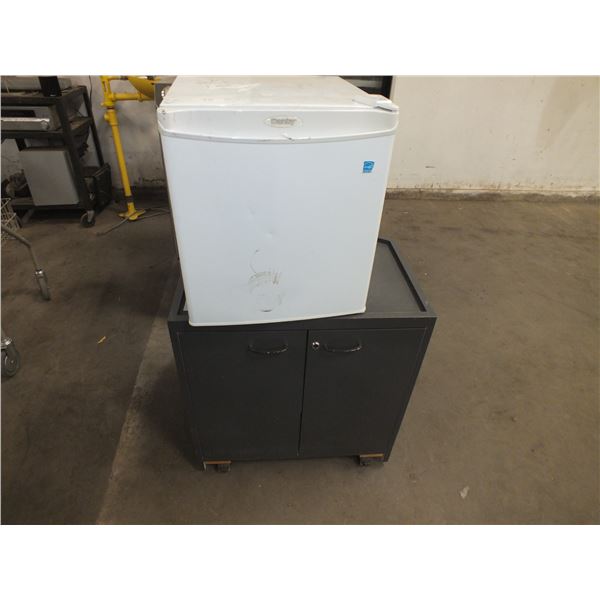 Mini Fridge & Wooden Stand On Wheels