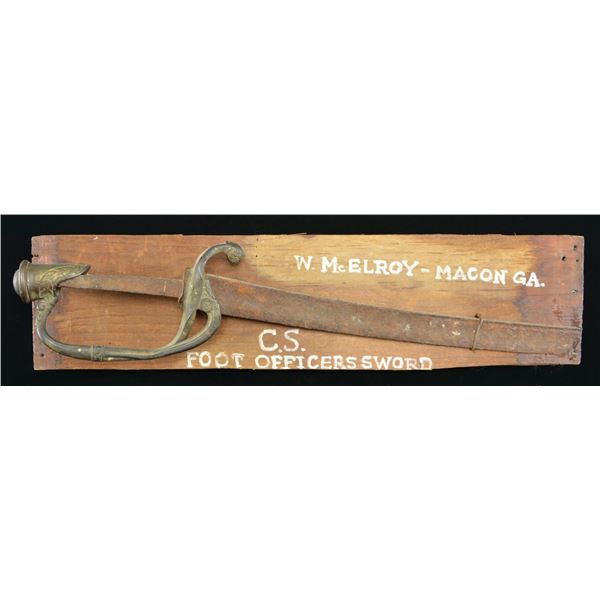 RELIC OFFICER'S SWORD MOUNTED ON BOARD.