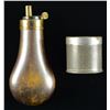 Image 2 : SMALL BRASS FLASK & ANTIQUE PERCUSSION CAP TIN.