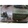 Image 1 : metal ammo box and vintage bench vise grinder