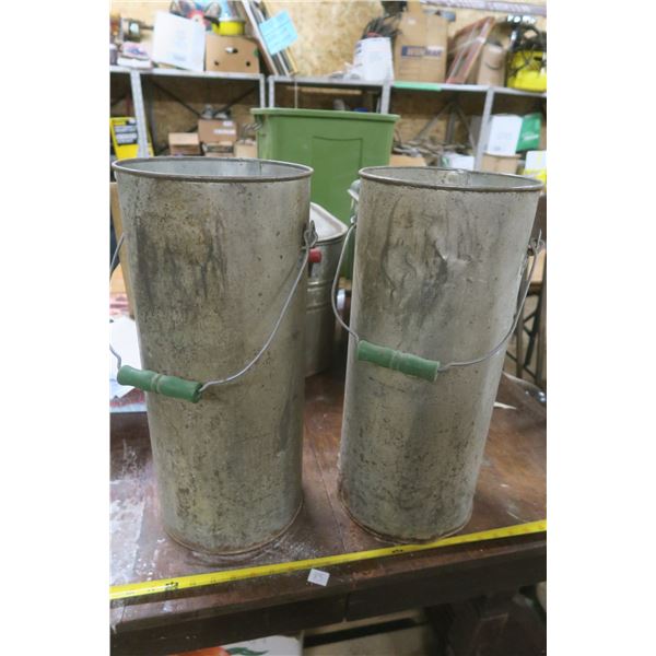 2 tall metal buckets