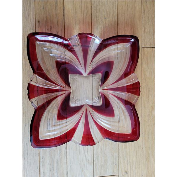 Fifth Avenue SOGA Crystal Cut Glass Platter Ruby Red 11"x11"