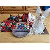 Image 1 : Xmas Lot - Fibre Optic Angel, Glass Ornaments, lights, linens, tree skirt, trays