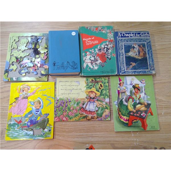 4 Wooden Children’s Puzzles and Story Books