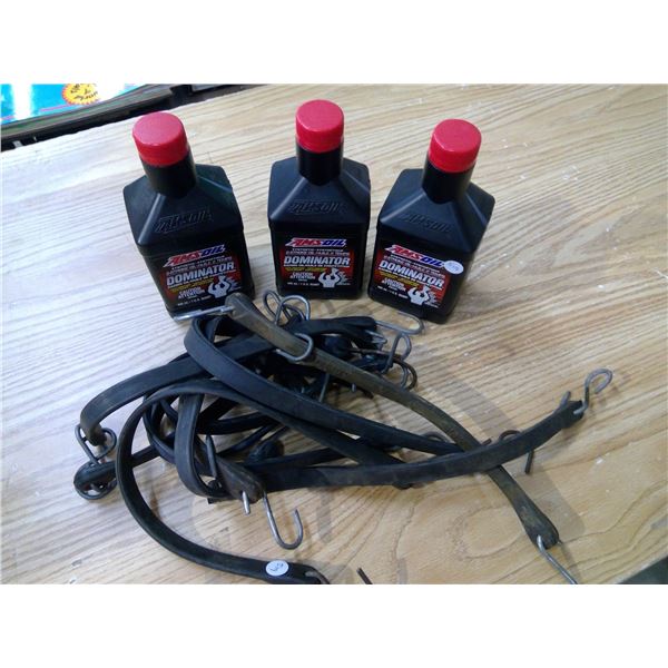 3 Bottles AmsOil 2 Stroke Dominator Race Oil Synthetic – Brand New + Bungee Cords