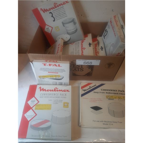 box of misc moulinex deep fryer filters