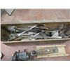 Image 2 : Wooden tool tote with assorted tools and supplies