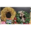 Image 2 : Green bag filled with large bundle of Christmas decor - Wreaths, wreath holders, ribbons, garland fl