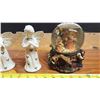Image 3 : Set of 4, 2 ceramic angels, angel stocking holder & Nativity scene musical snowglobe