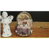 Image 5 : Set of 4, 2 ceramic angels, angel stocking holder & Nativity scene musical snowglobe