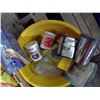 Image 4 : Tub of clothing, vintage laundry soaps, iron and misc.
